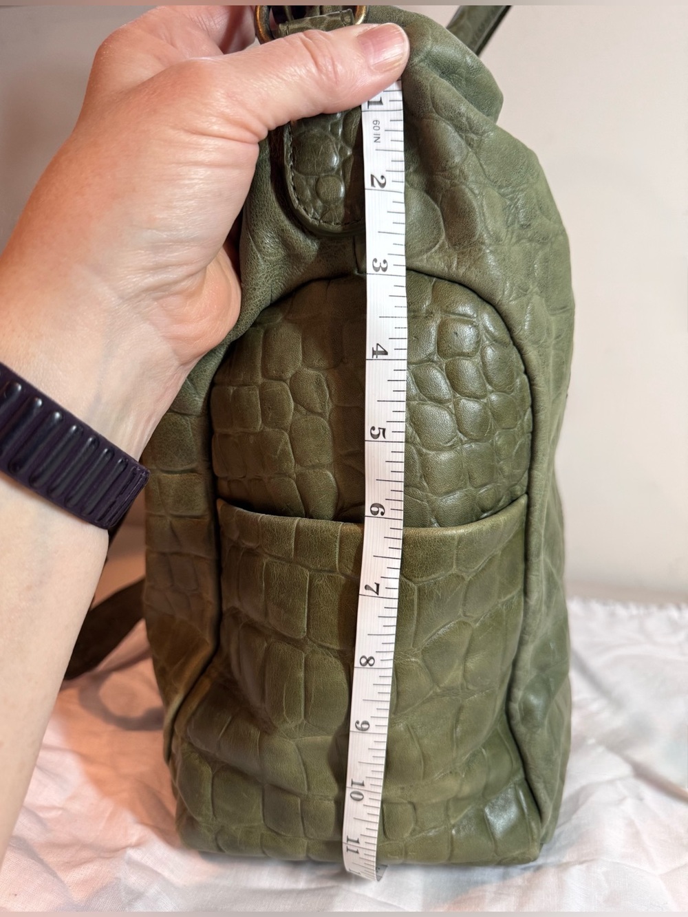 Liebeskind Berlin Olive Green Croc-Embossed Leather Crossbody Tote - Picture 7 of 14